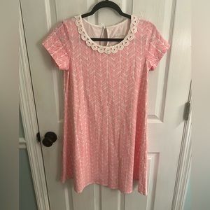 Lauren James Preppy Pink Rope Print Crochet Collar Summer Dress Size Medium‎